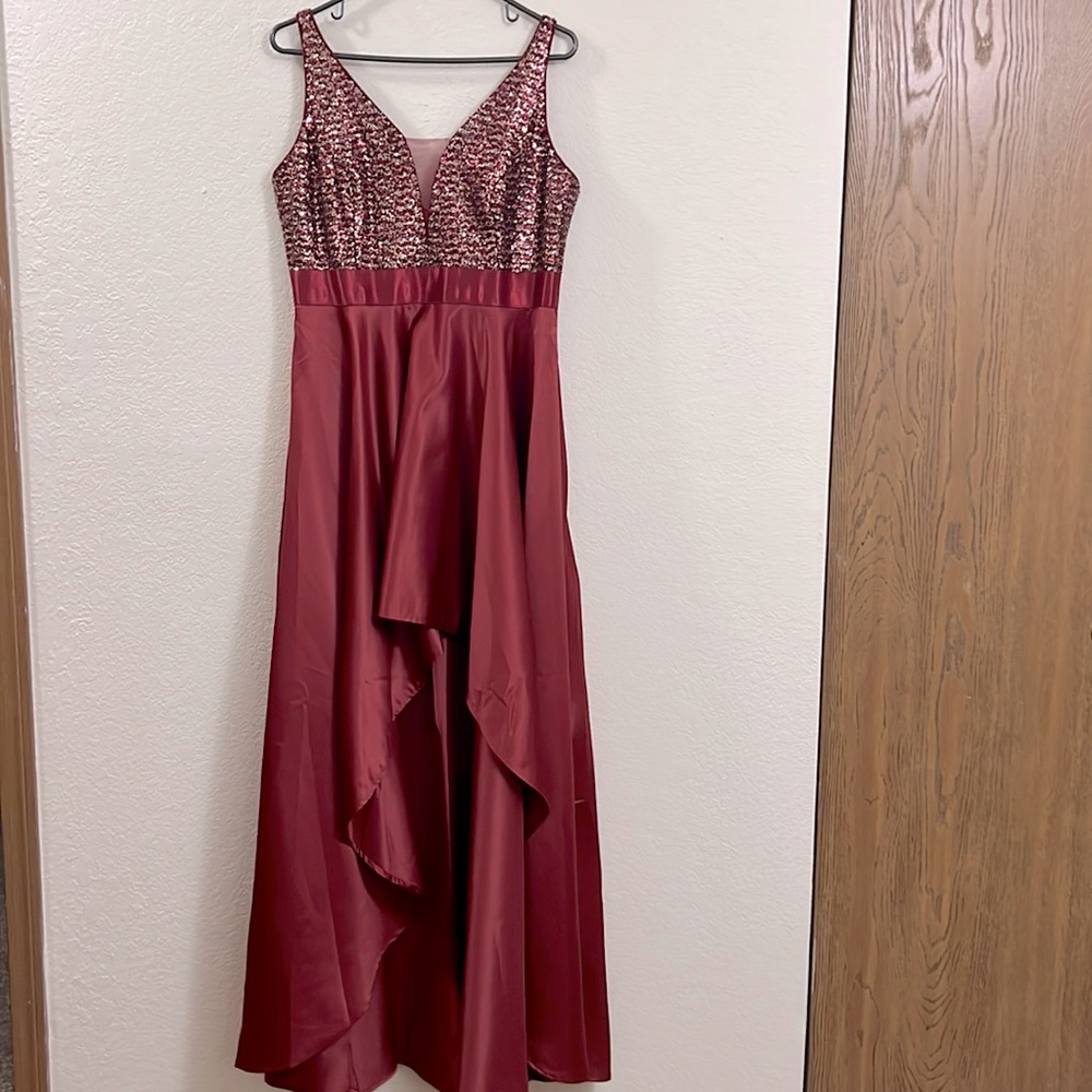 Size 14 Maroon High-Low Formal Dress